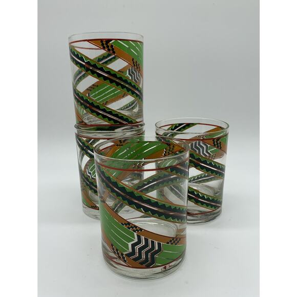 Cora Other - Vntg Mid Century Modern 4 Cira Cora Rocks Glasses Southwest Green Orange Aztec